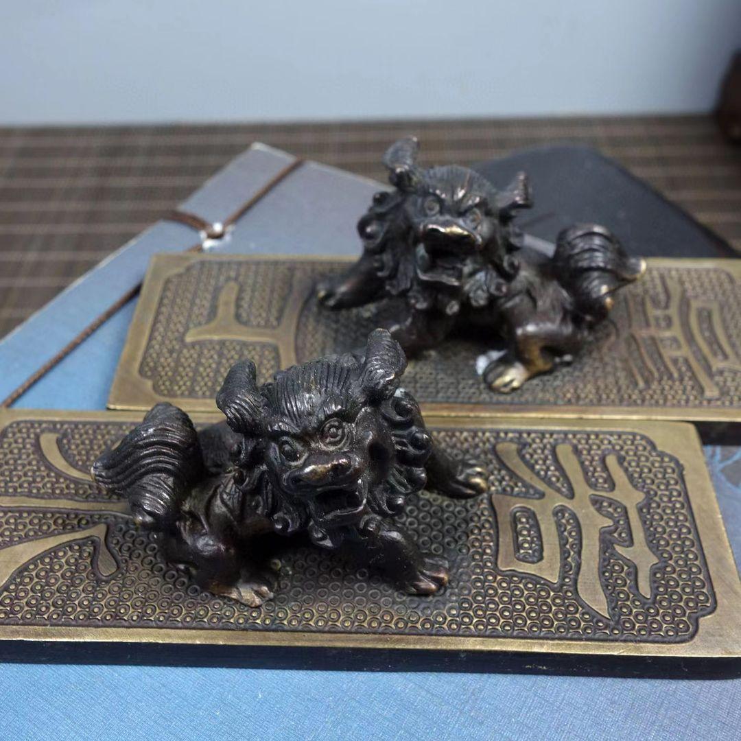 銅 細工 獅子定規 文鎮 文房四宝 文房置物 案頭 工芸品 美術品
