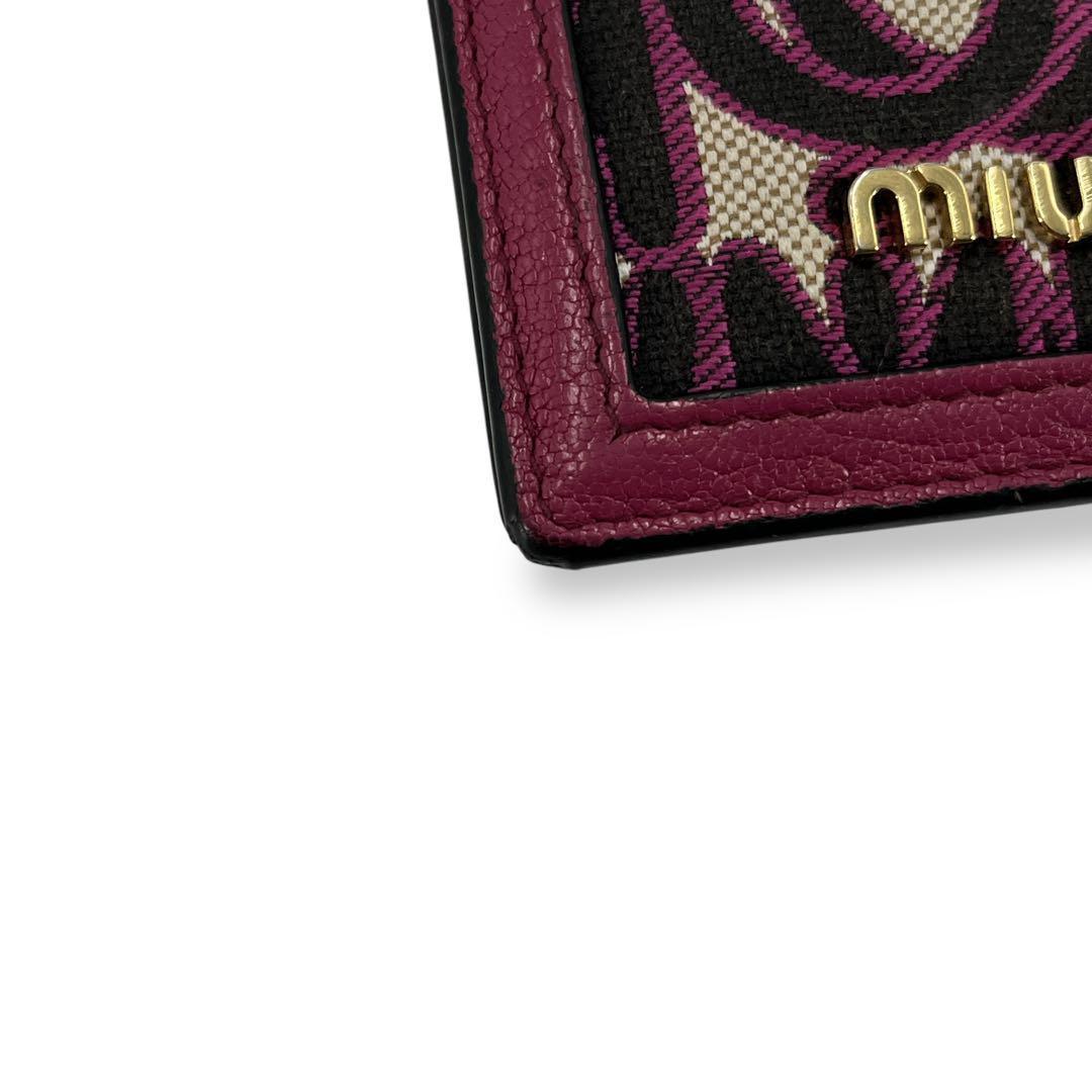 ミュウミュウ　二つ折り財布　MMパリス　マドラス　ジャガード　ビジュー　ロゴ