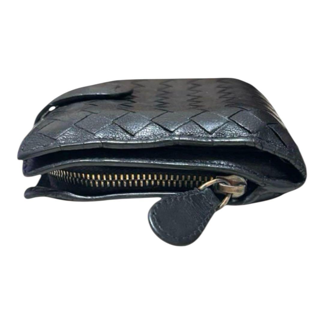 ボッテガヴェネタ　折り財布　レザー　ブラック　イントレチャート　ラウンドジップ