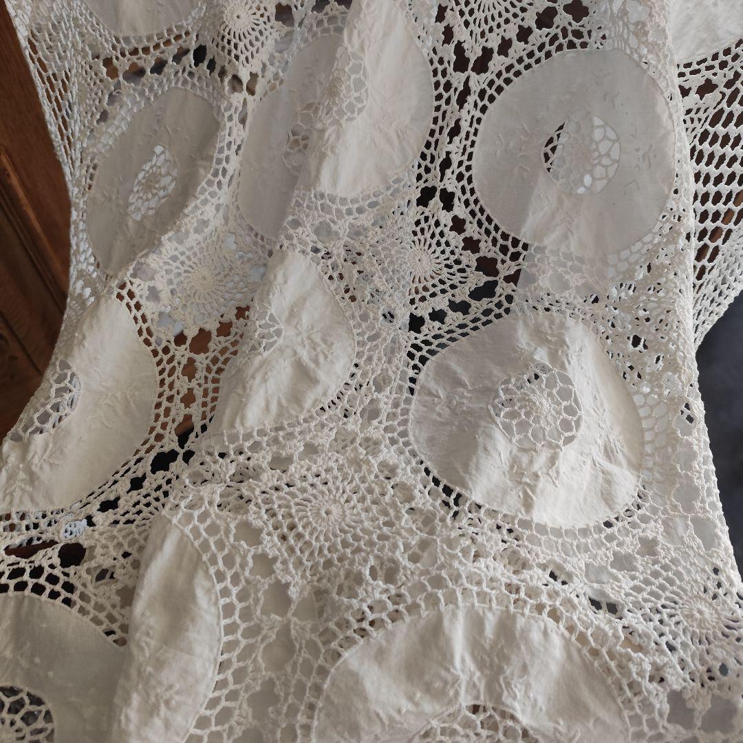 Vintageホワイト 手編みレース 35パーツ繋ぎ フリークロス