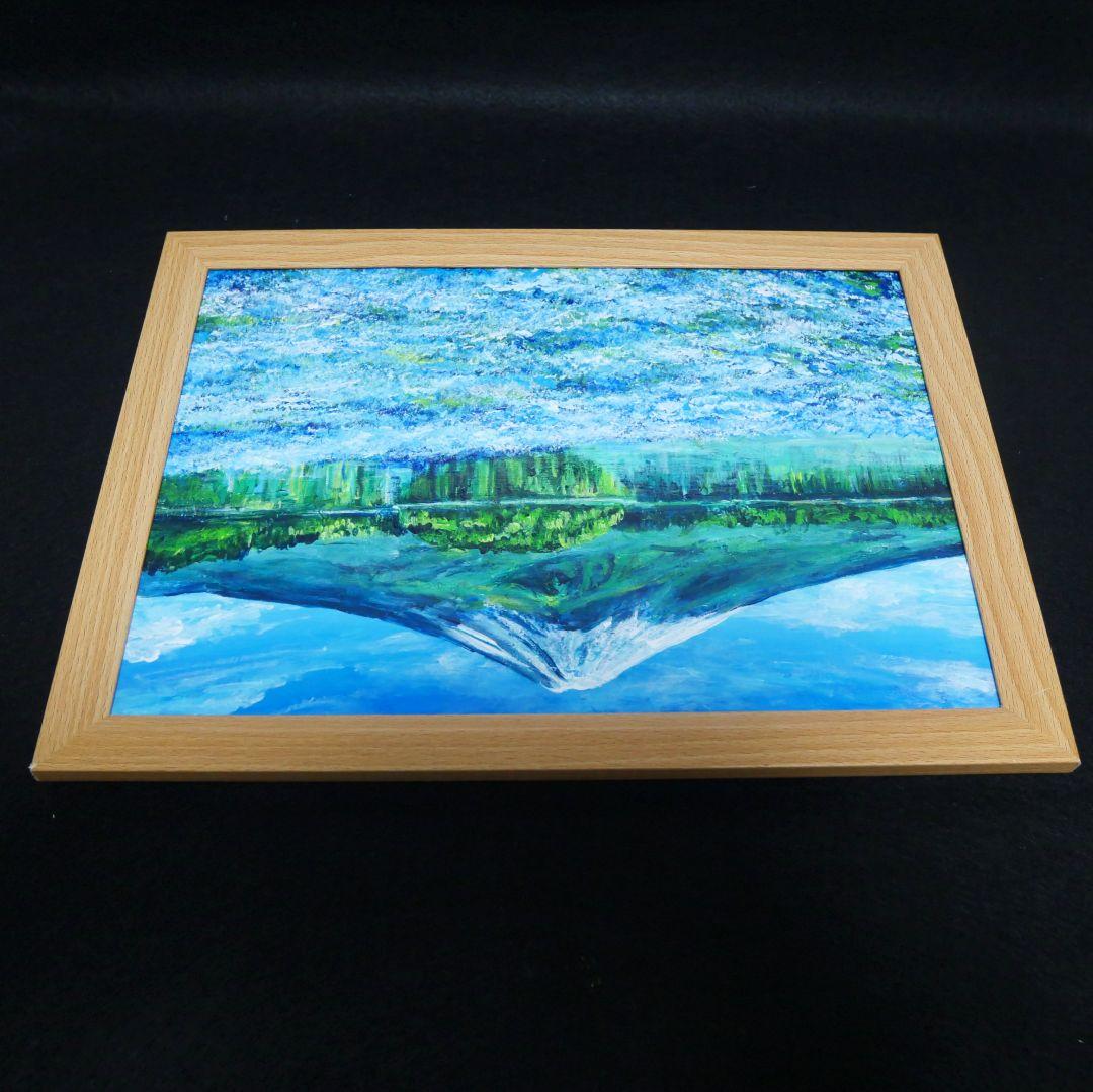 油絵 油彩 油彩画 絵 絵画 【ネモフィラと富士山】