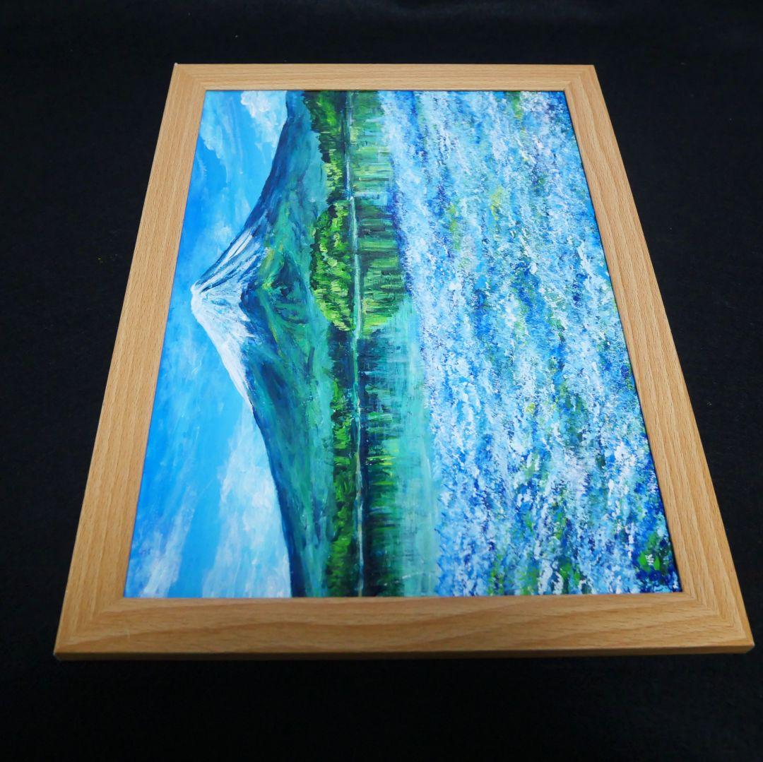 油絵 油彩 油彩画 絵 絵画 【ネモフィラと富士山】