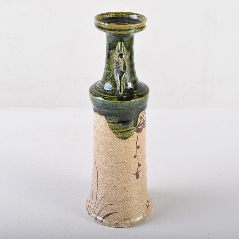 北大路魯山人作　絵織部　花入　共箱　M　R8609