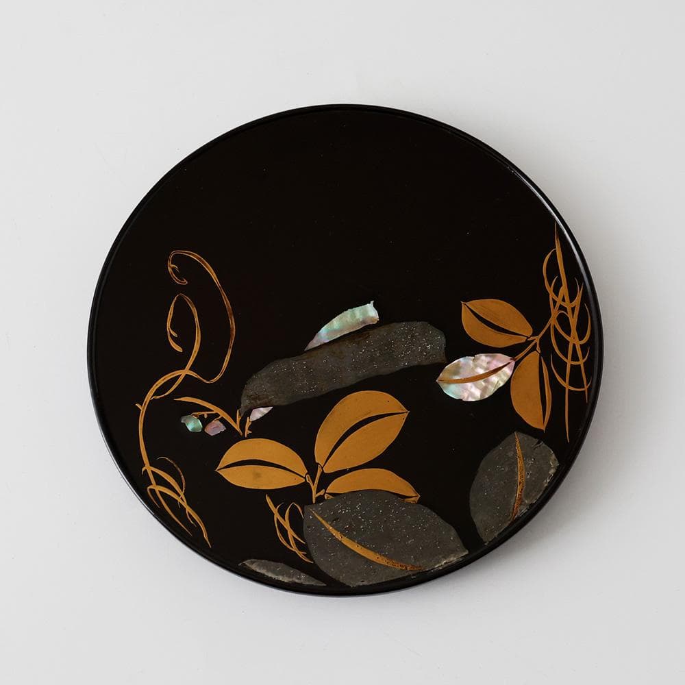 木製漆器 黒塗 螺鈿 エン豆 豌豆蒔絵皿 菓子皿 茶道具