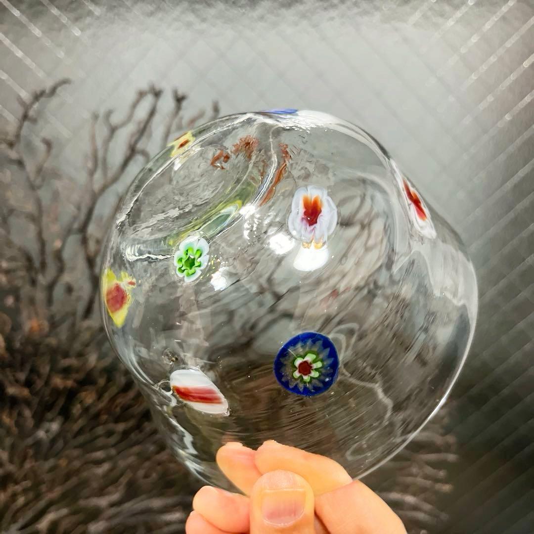 骨董　時代ガラス　超希少　花象嵌　反り口碗型　氷鉢　氷コップ　１客