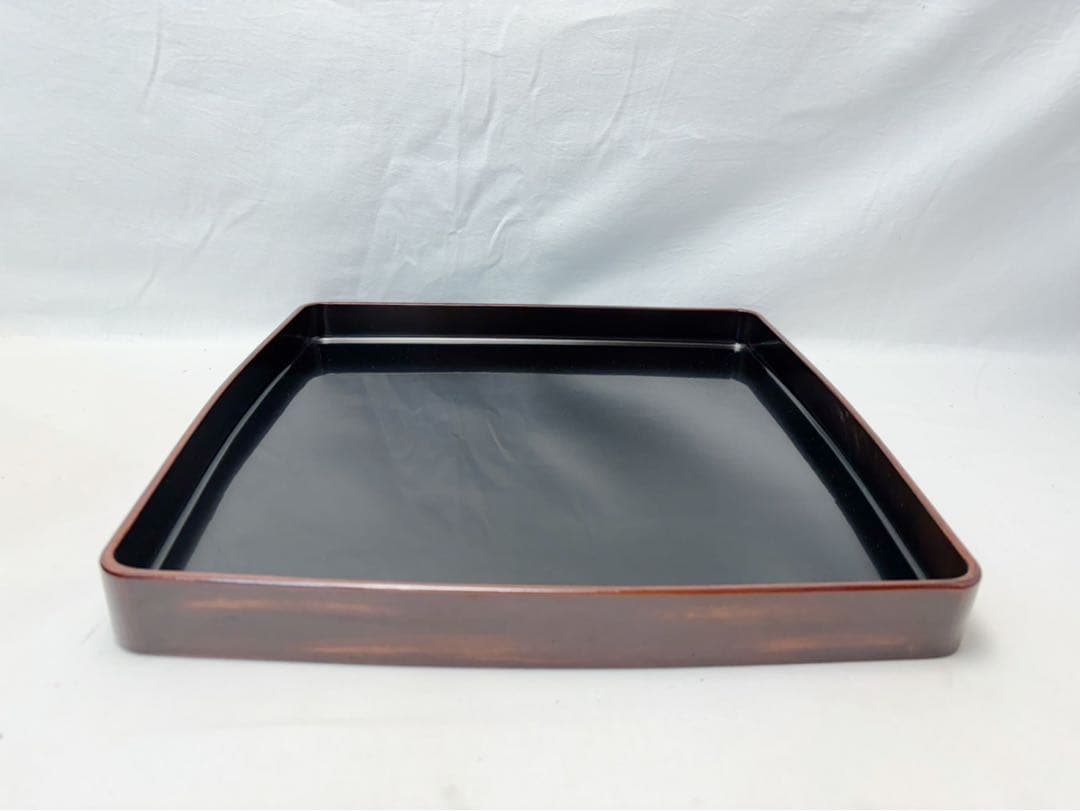 美品 懐石道具 木製 溜塗 四方膳 会席膳 十客組 宴会盆 銘々盆 平膳 箱無