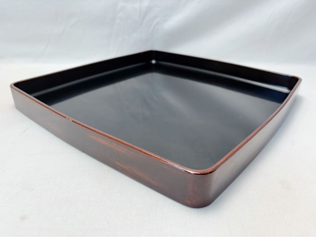 美品 懐石道具 木製 溜塗 四方膳 会席膳 十客組 宴会盆 銘々盆 平膳 箱無