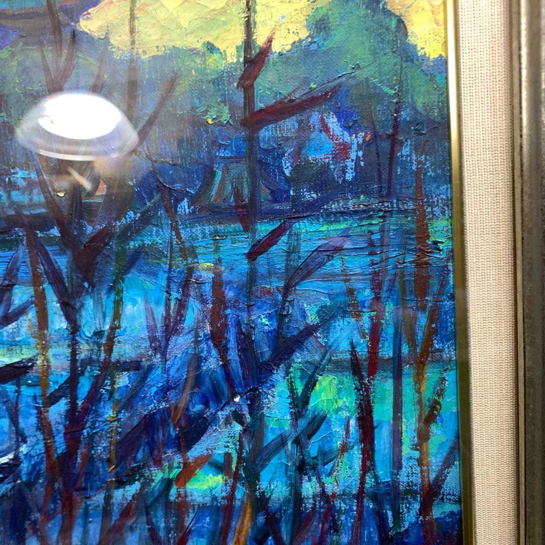 肉筆　大仏殿遠望　作者名　読めない　油絵　絵画　額装