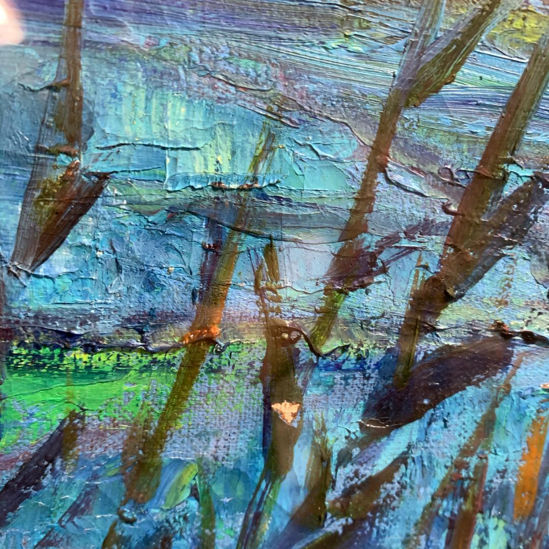 肉筆　大仏殿遠望　作者名　読めない　油絵　絵画　額装