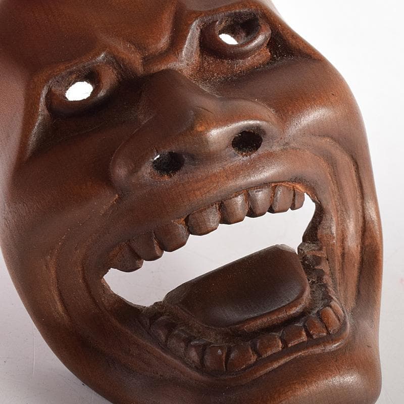 時代提げ物　有田作　能面　能楽　雅楽　木彫　面根付　時代箱付　M　R7872