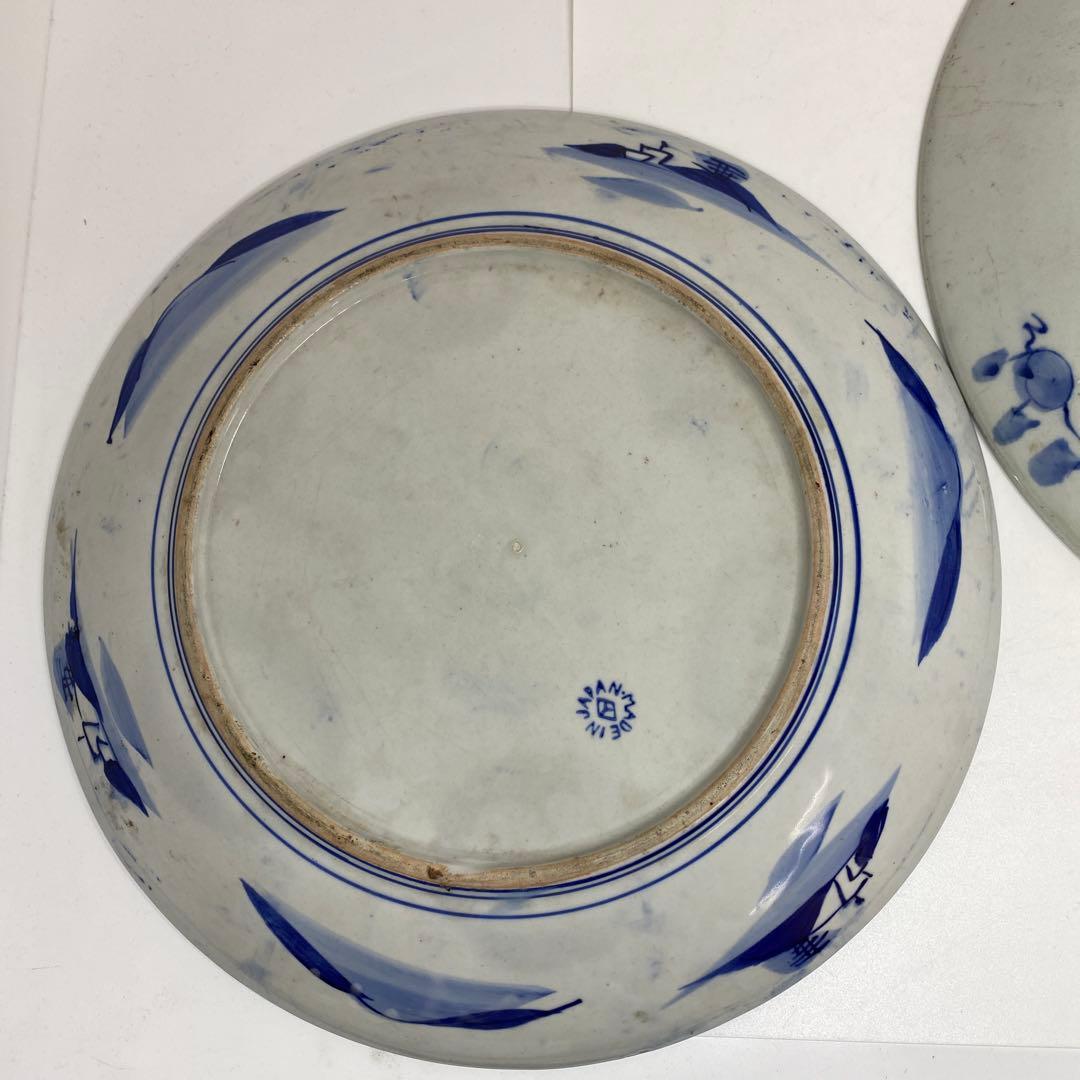 古伊万里　染錦　染付大皿4枚　美人画木箱付　タニコ　東さ7-0626⑥