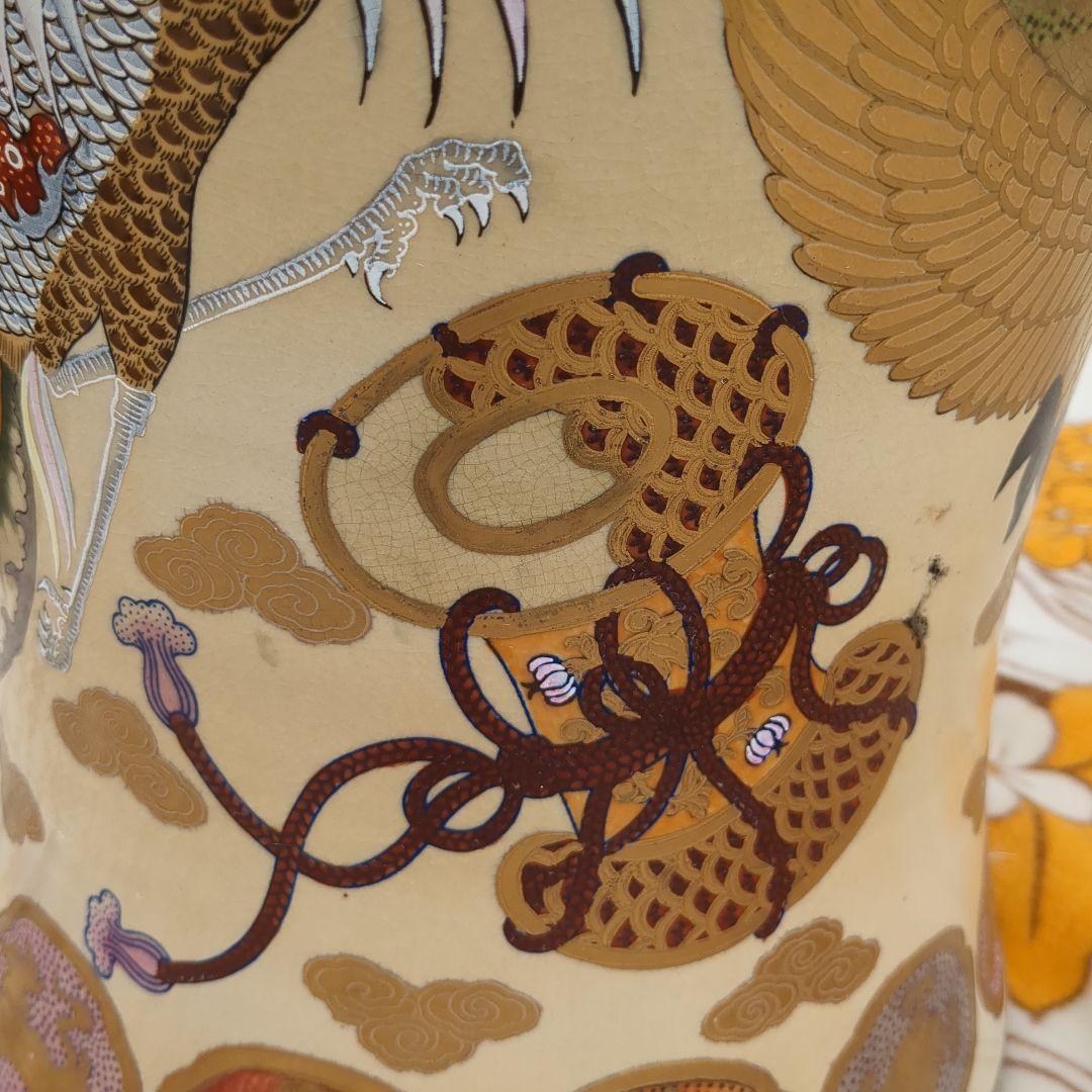 薩摩焼 大壺 花瓶 武者 鳳凰 鶴 宝尽くし 金彩 アンティーク インテリア