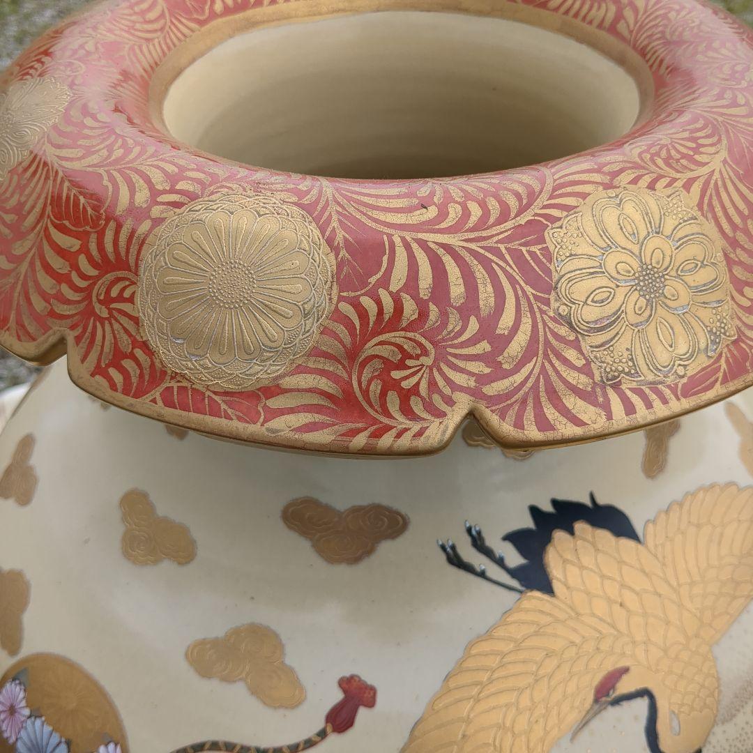 薩摩焼 大壺 花瓶 武者 鳳凰 鶴 宝尽くし 金彩 アンティーク インテリア