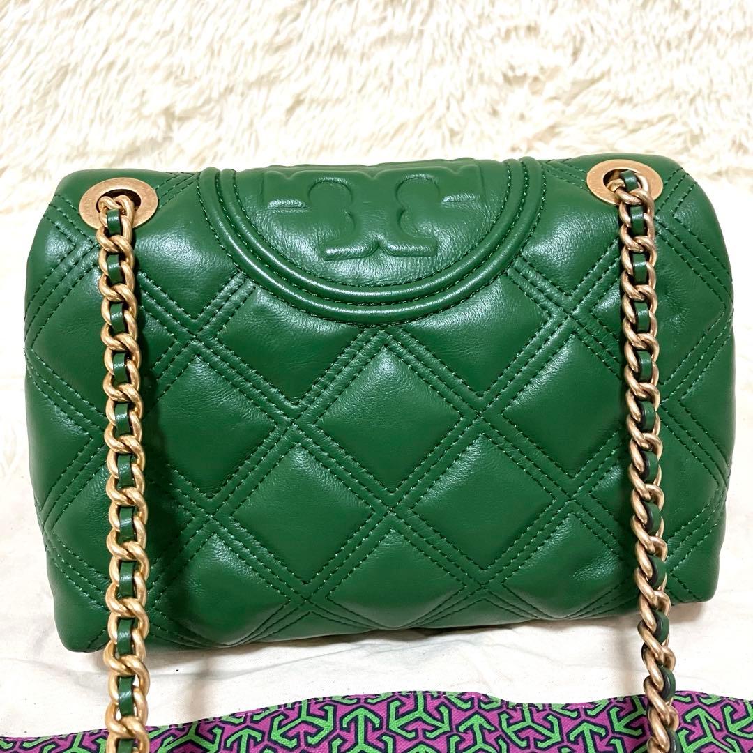 【美品】トリーバーチ＊キルティング ゴールドチェーン レザーグリーン