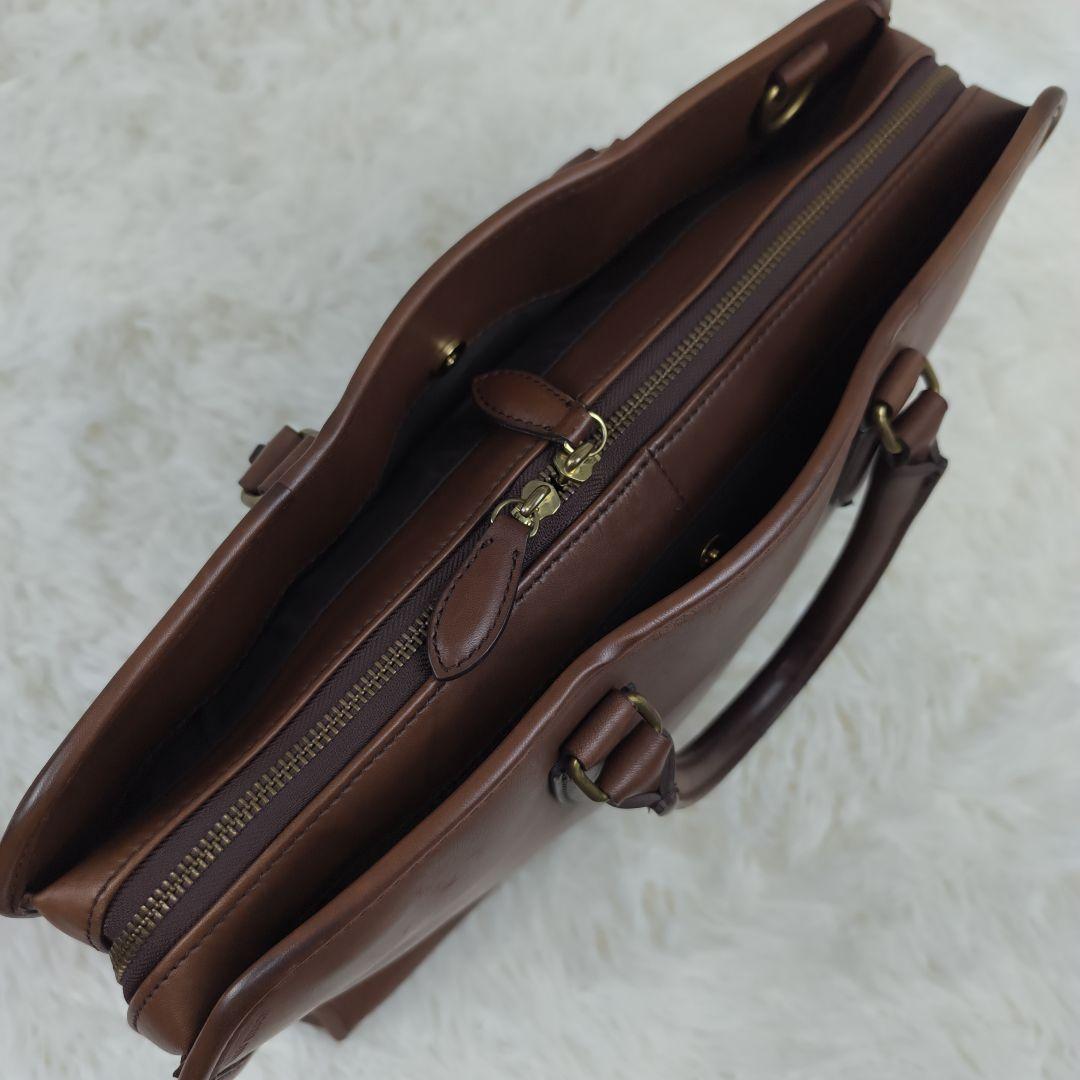 ✨美品✨ タケオキクチ ブリーフケース オールレザー 2way 1層 茶色