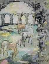 【真作】絵画　平野能子　油彩10号　ローマ水道のある風景　優美な色彩　X192