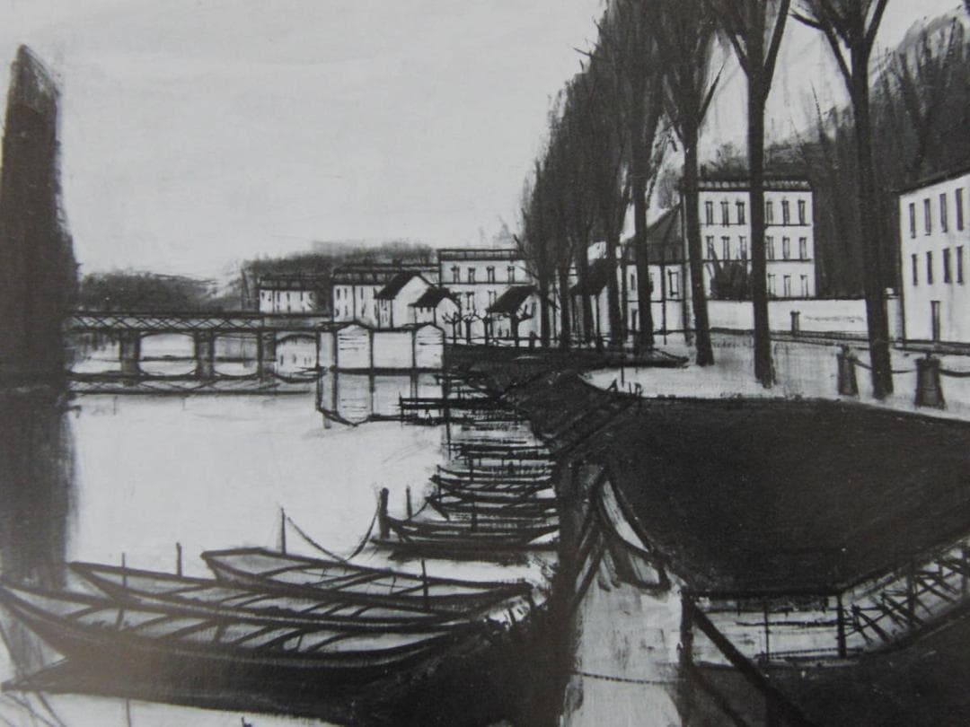 ベルナール・ビュッフェ、「Bord de Marne」、希少画集の額装画