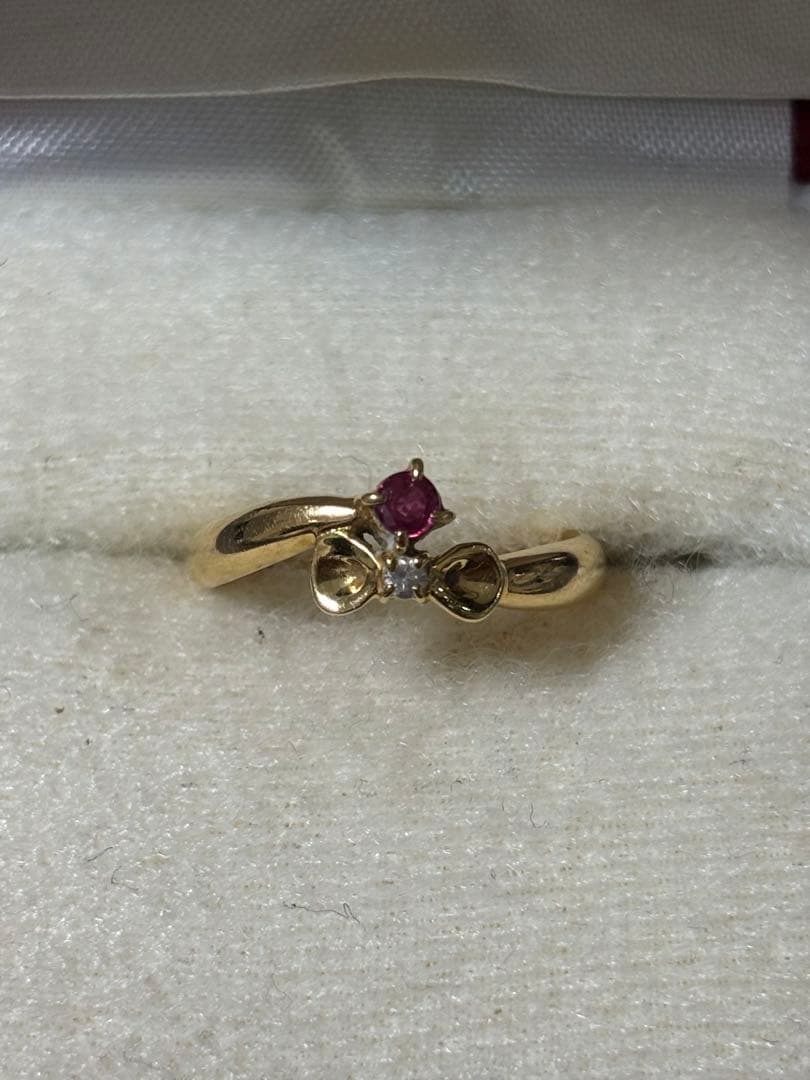 K18 ルビー ダイヤモンド リング D0.02ct リボンモチーフ 指輪18金