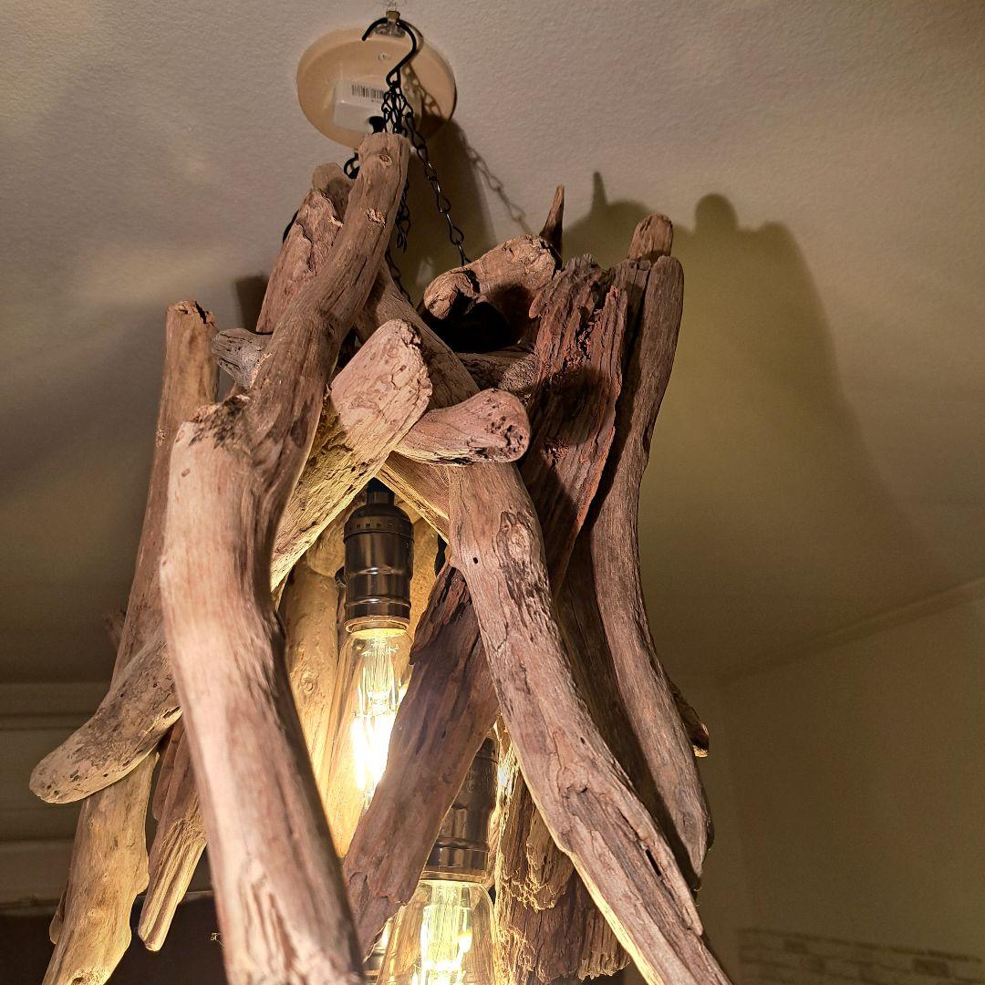 流木インテリア　ペンダントライト　エジソン電球4灯付　ヴィンテージソケット
