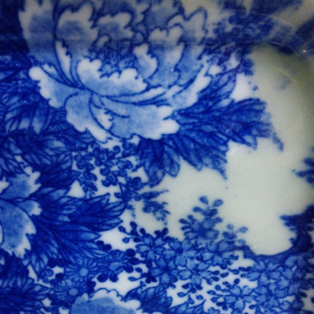 骨董・牡丹花図染め付け角皿×五客揃い