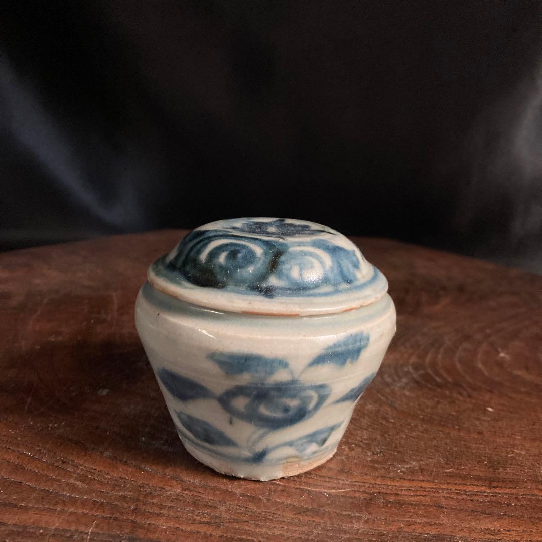 新春赤札セール❗️【ギャラリー三益】古美術　元〜明初染付　芙蓉紋共蓋小壺