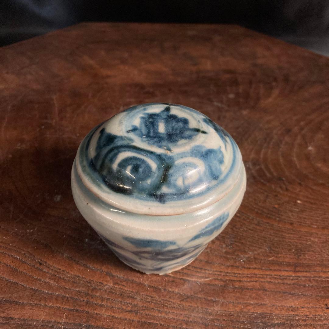 新春赤札セール❗️【ギャラリー三益】古美術　元〜明初染付　芙蓉紋共蓋小壺