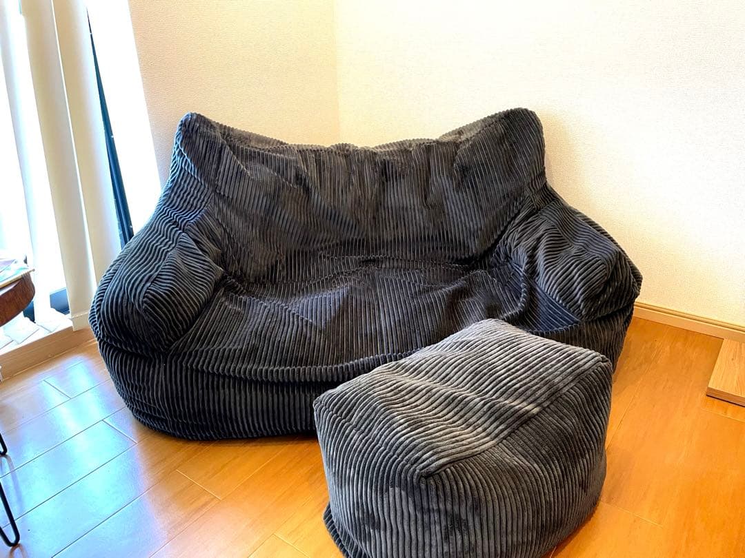 loosy2人掛けビーズソファ オットマン付き