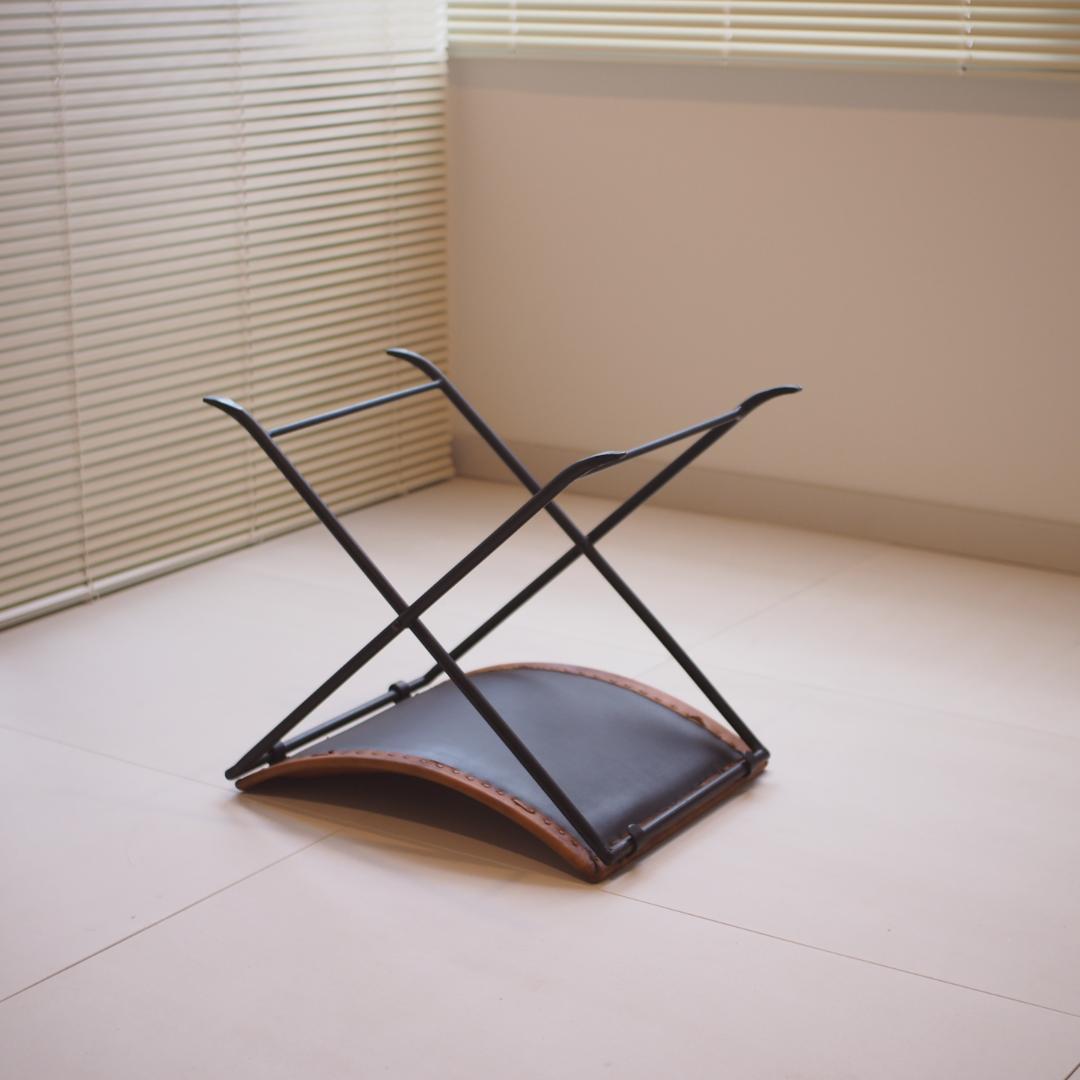 レザー折りたたみアイアンスツール 本革 山羊革