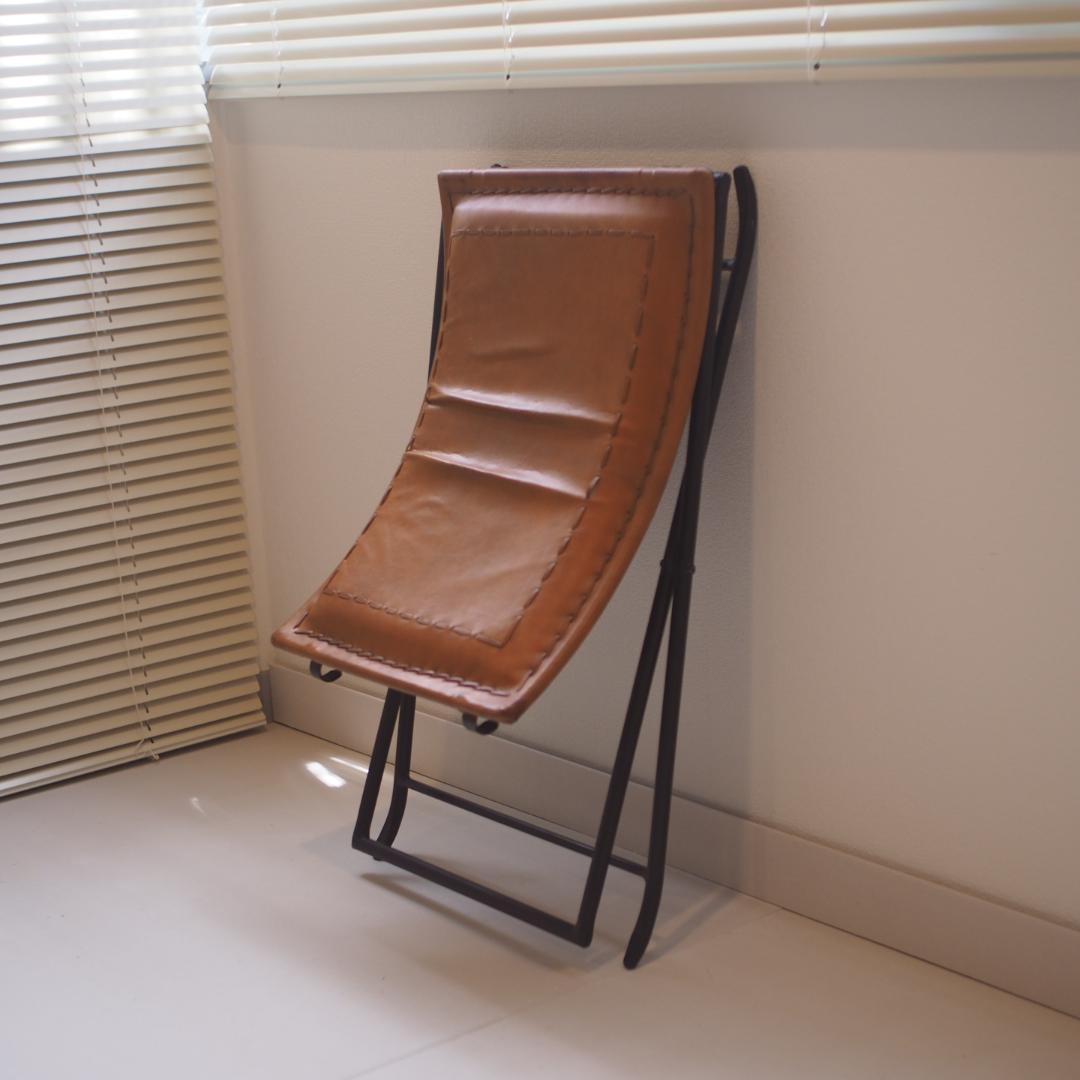 レザー折りたたみアイアンスツール 本革 山羊革
