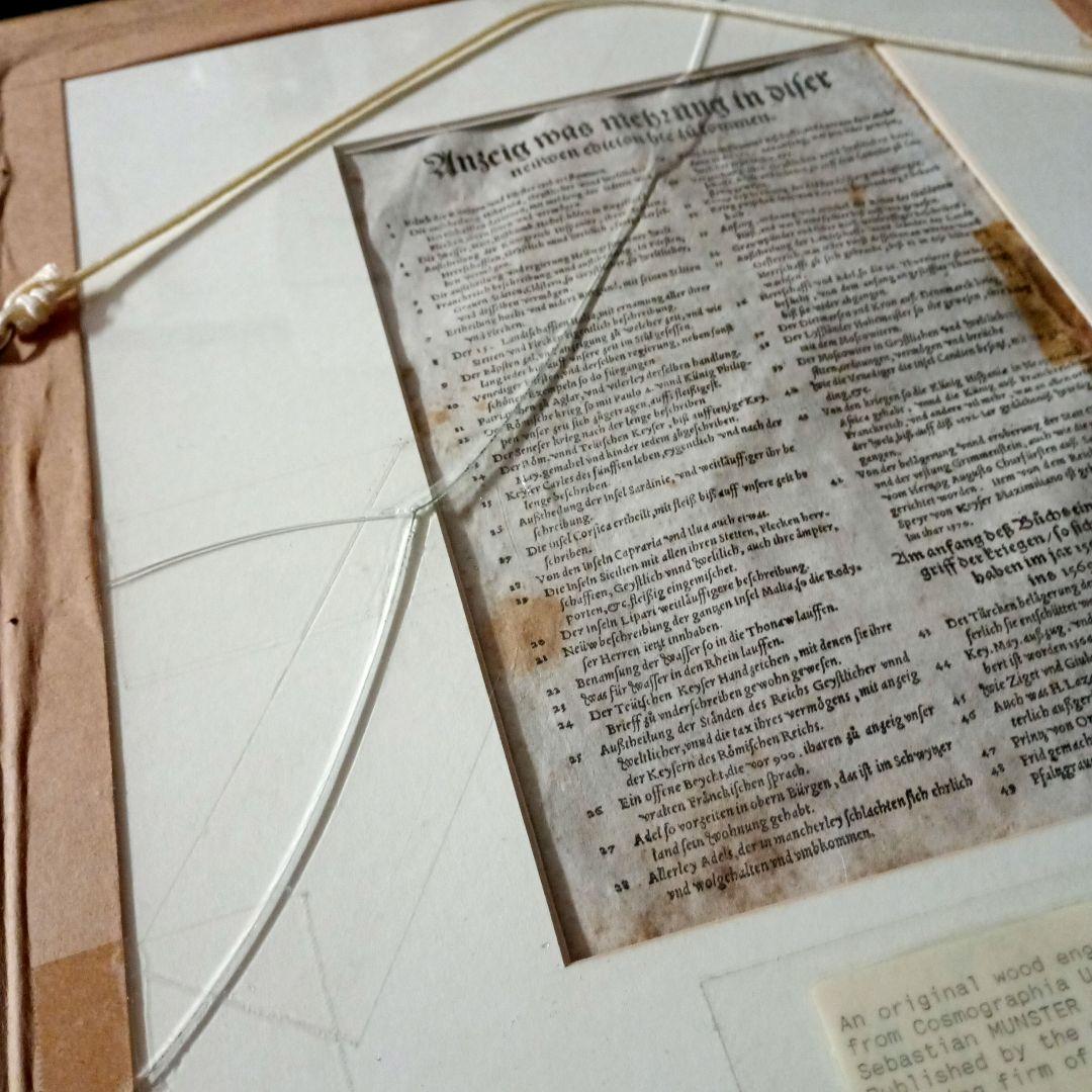 額装品　木版画　古地図の扉絵　1572年　ミュンスター　稀少　入手難作品