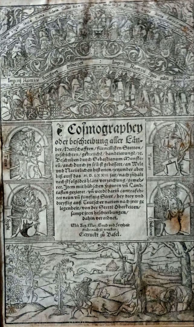 額装品　木版画　古地図の扉絵　1572年　ミュンスター　稀少　入手難作品