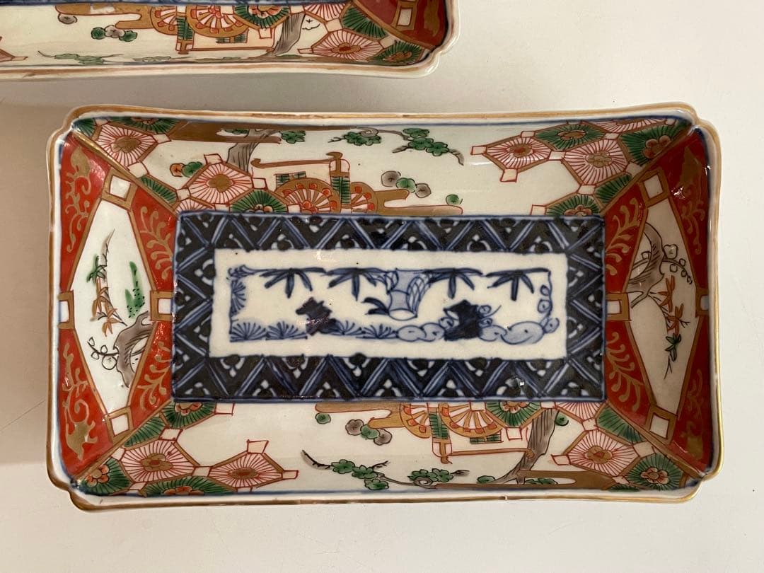 骨董　アンティーク　古伊万里　色絵　鮎皿　長方皿　2枚