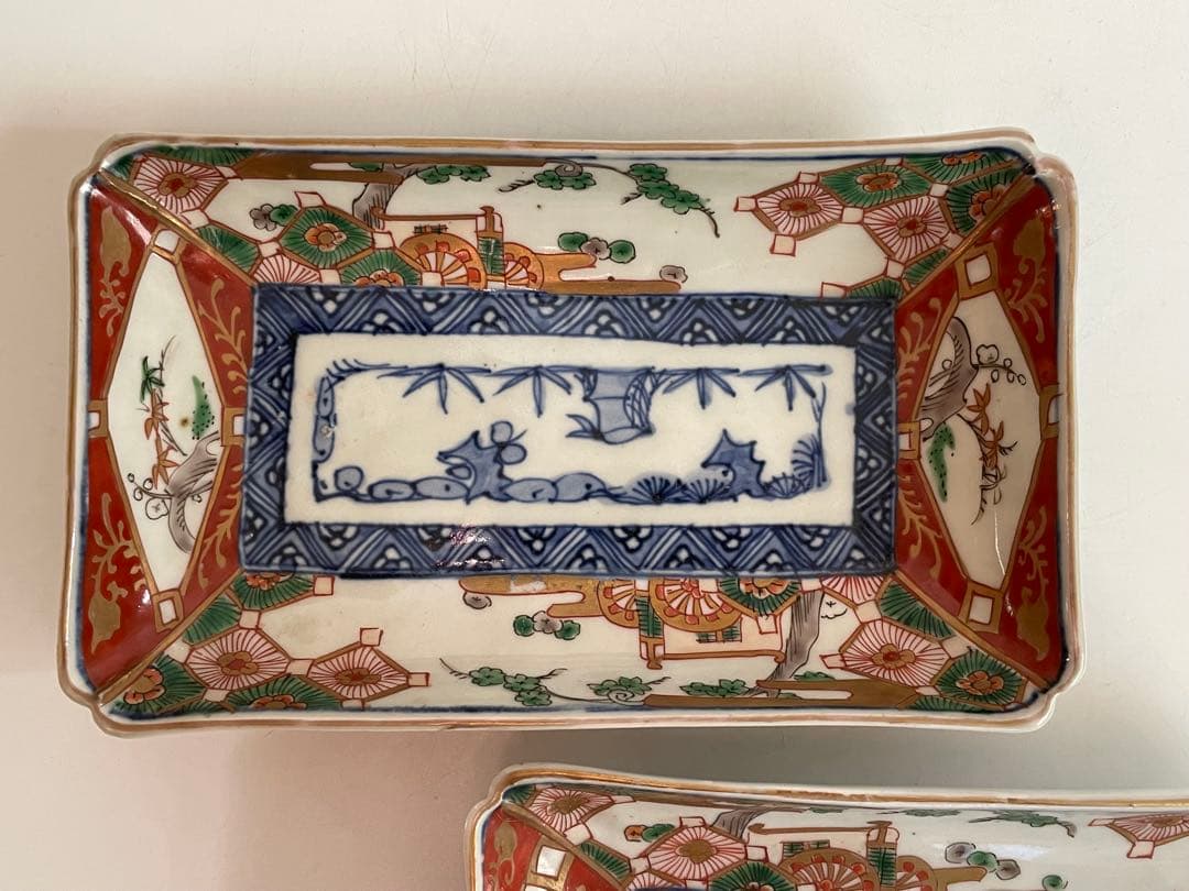骨董　アンティーク　古伊万里　色絵　鮎皿　長方皿　2枚