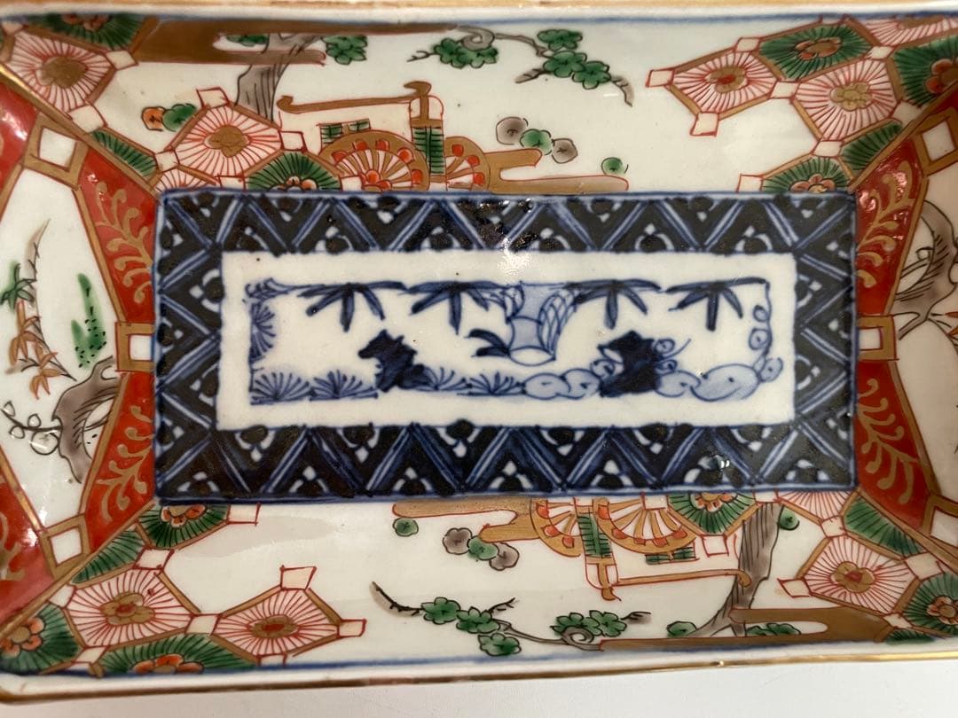 骨董　アンティーク　古伊万里　色絵　鮎皿　長方皿　2枚