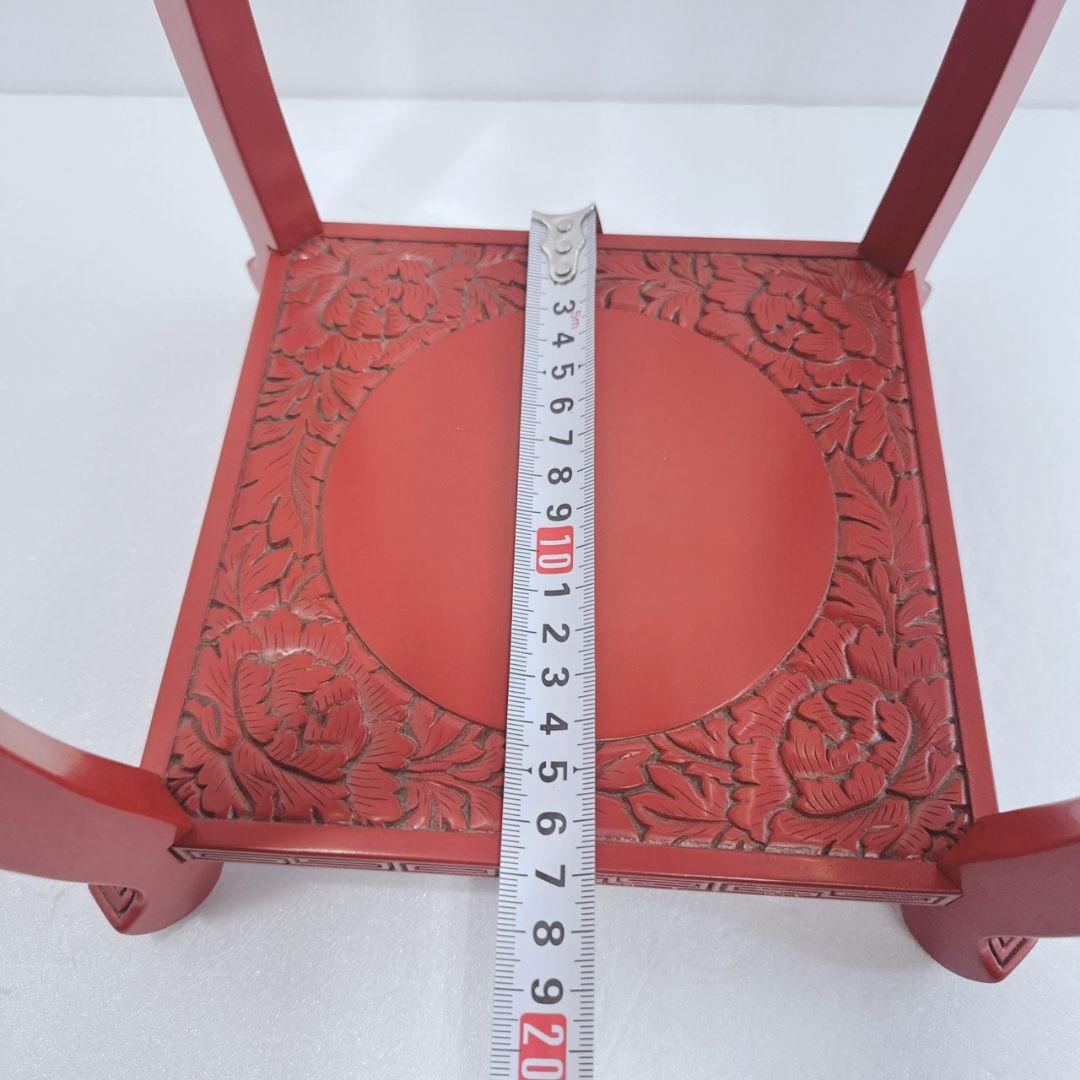 美品 村上堆朱 牡丹? 唐草 高 花台 レトロ アンティーク 伝統工芸品 新潟