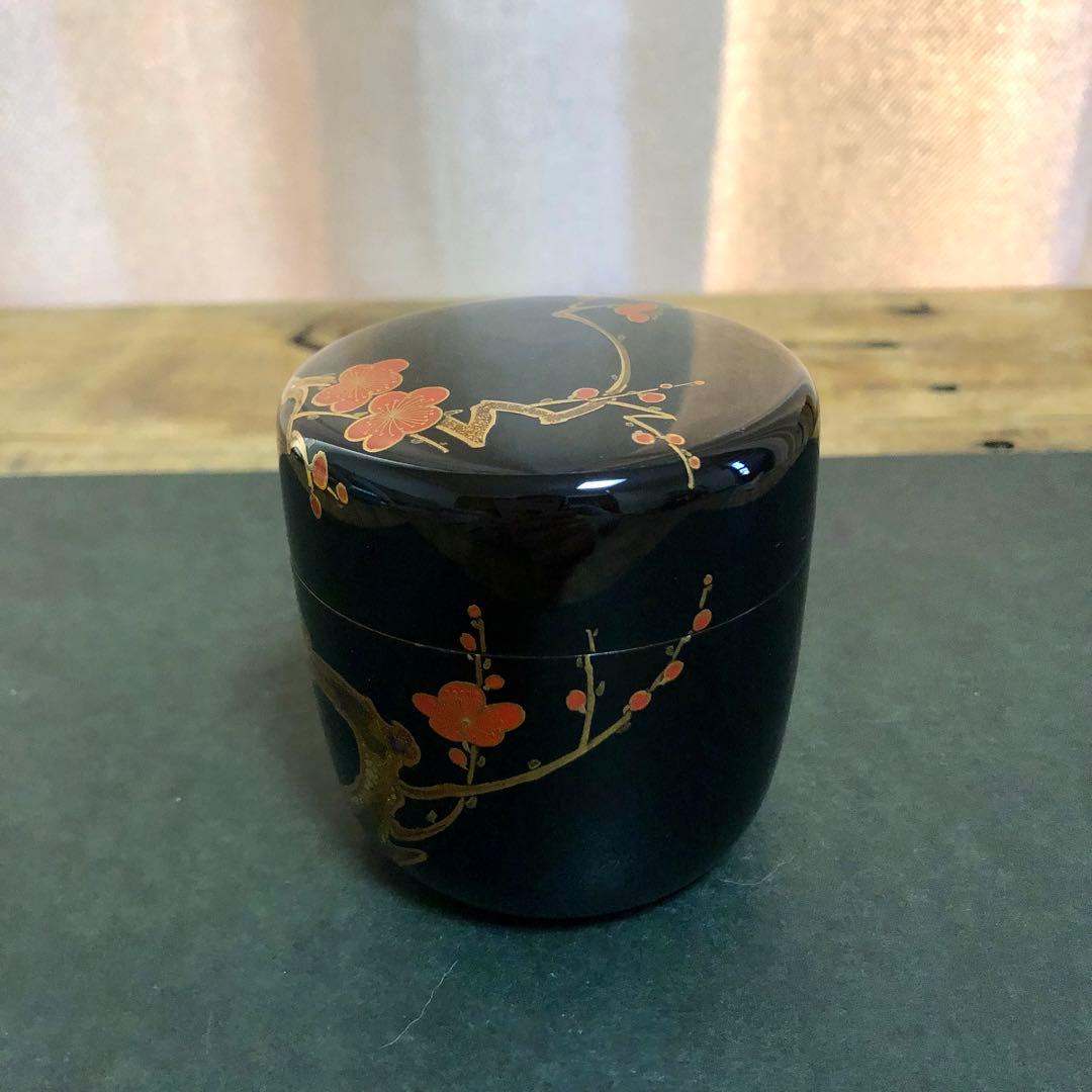 一后一兆 梅蒔絵黒大棗 共箱 茶道具