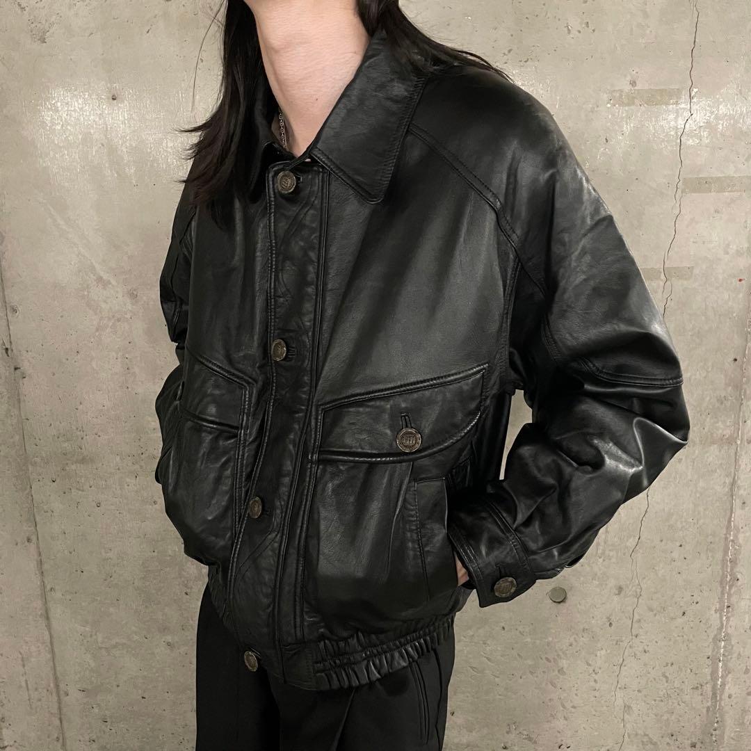 イタリアンレザー シープスキン ギミック ボンバージャケット フライト ブルゾン