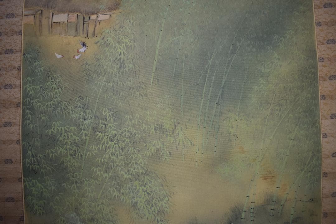 観城/青緑竹林山水図/掛軸☆宝船☆Z-578