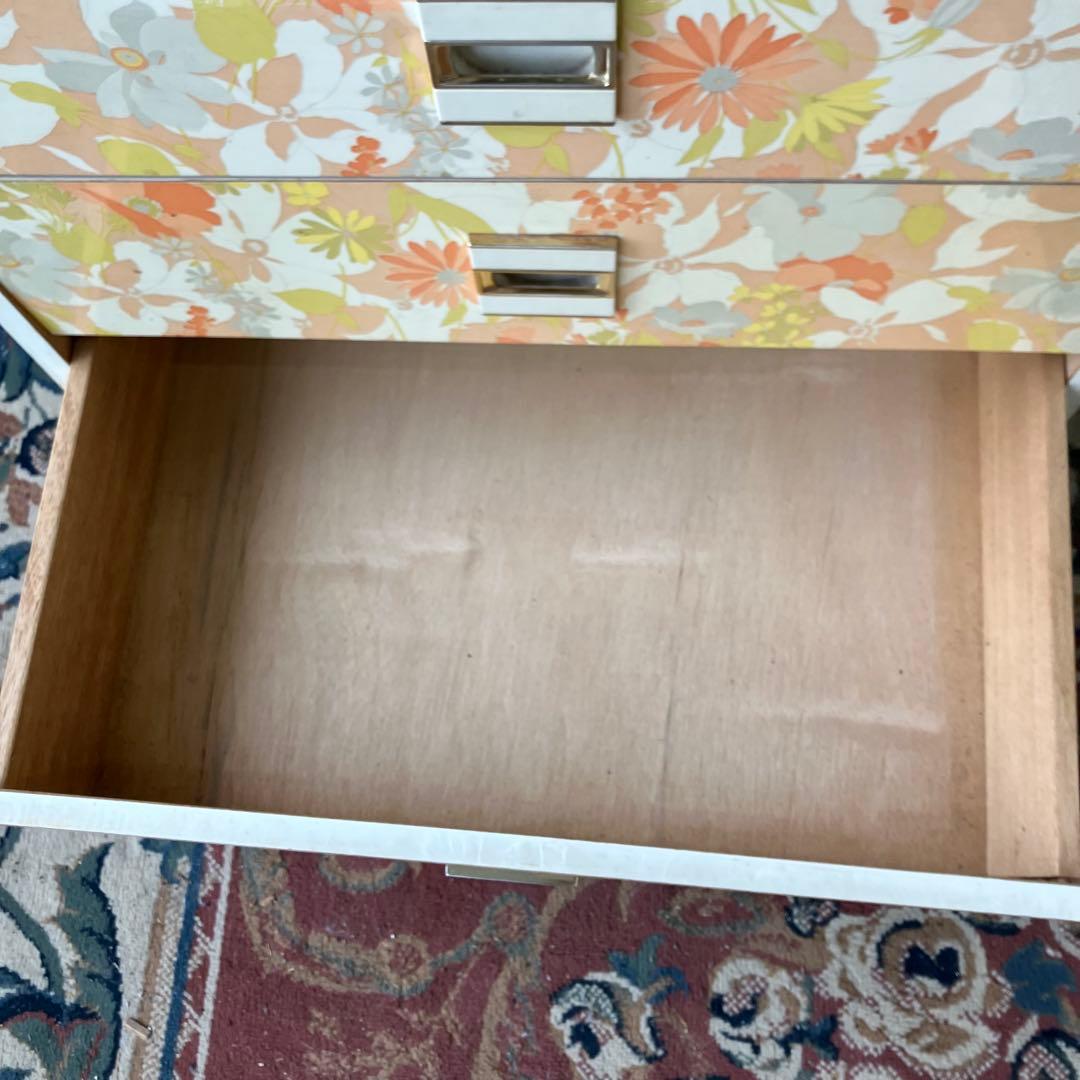 昭和レトロ 花柄 木製チェスト 7段タンス 古家具 ビンテージ ヴィンテージ 橙