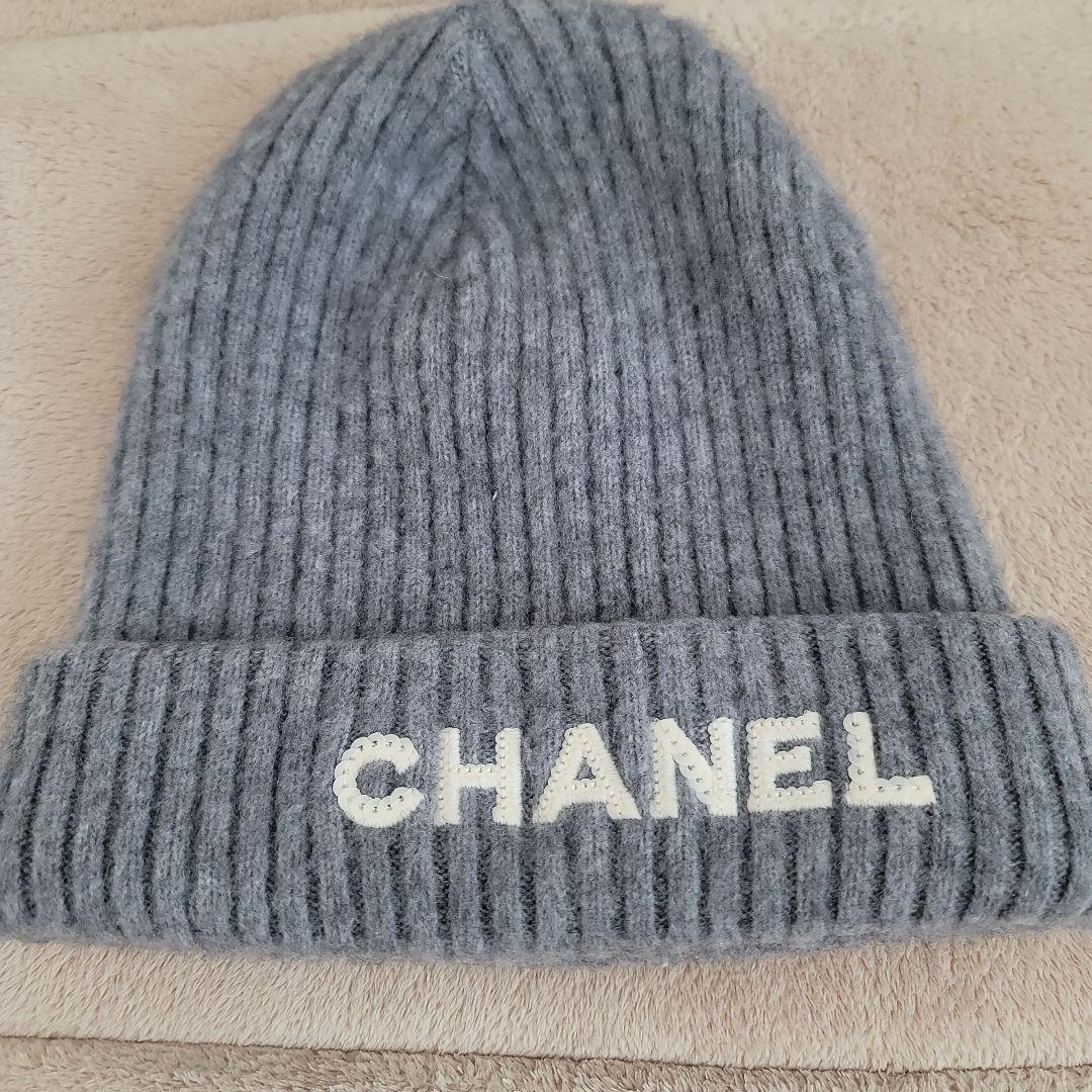 CHANEL　ニット帽　グレー