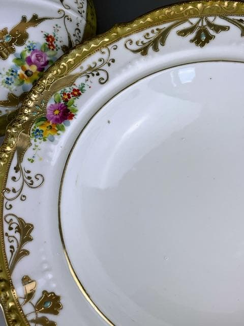 【希少】オールドノリタケ ２３㎝ 花紋蓋付き金盛り皿 深皿 ボウル 金彩