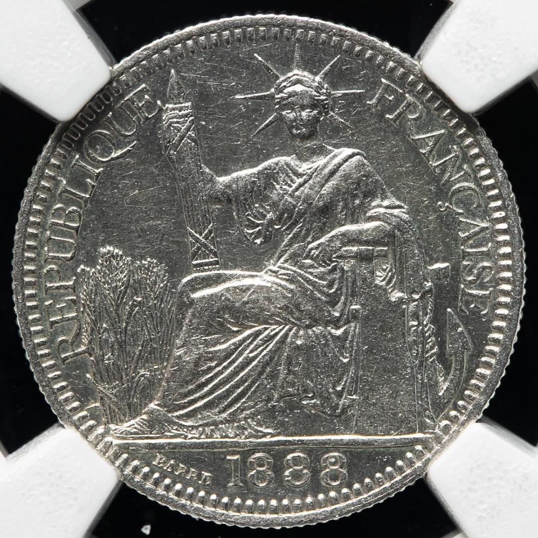 特年　NGC-AU 洗浄　フランス領インドシナ　10セント　銀貨 1888A