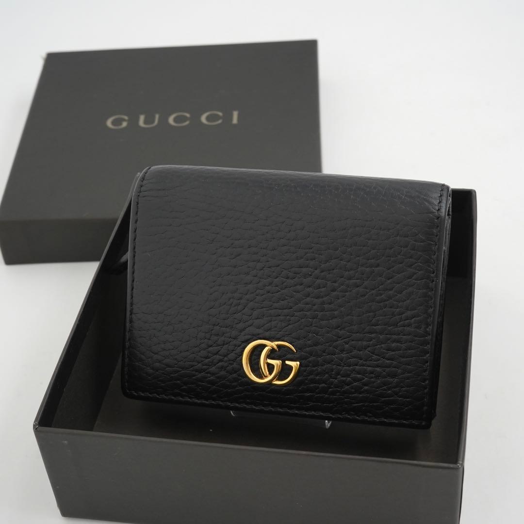 ✨極上美品・箱付き✨　GUCCI 二つ折り　ダブルG マーモント　レザー　黒