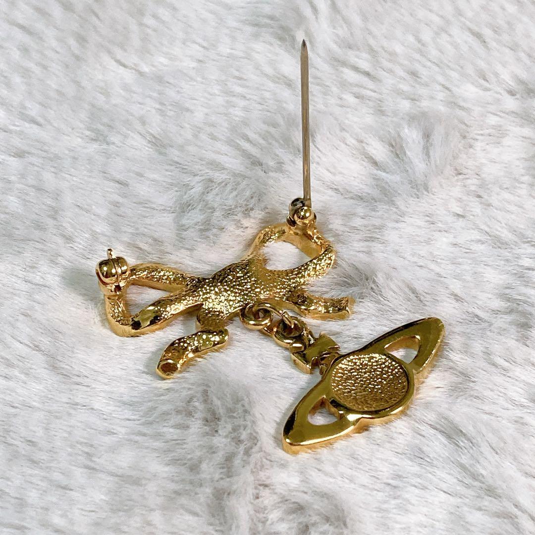 【美品】レア ヴィヴィアンウエストウッド オーブ リボン ブローチ ゴールド