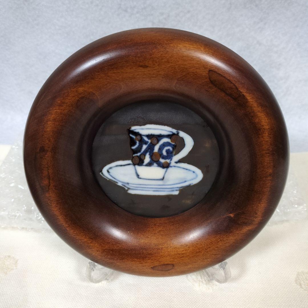 ★レア　艸茅窯　川野恭和　木工額　民藝磁器　皿　染付