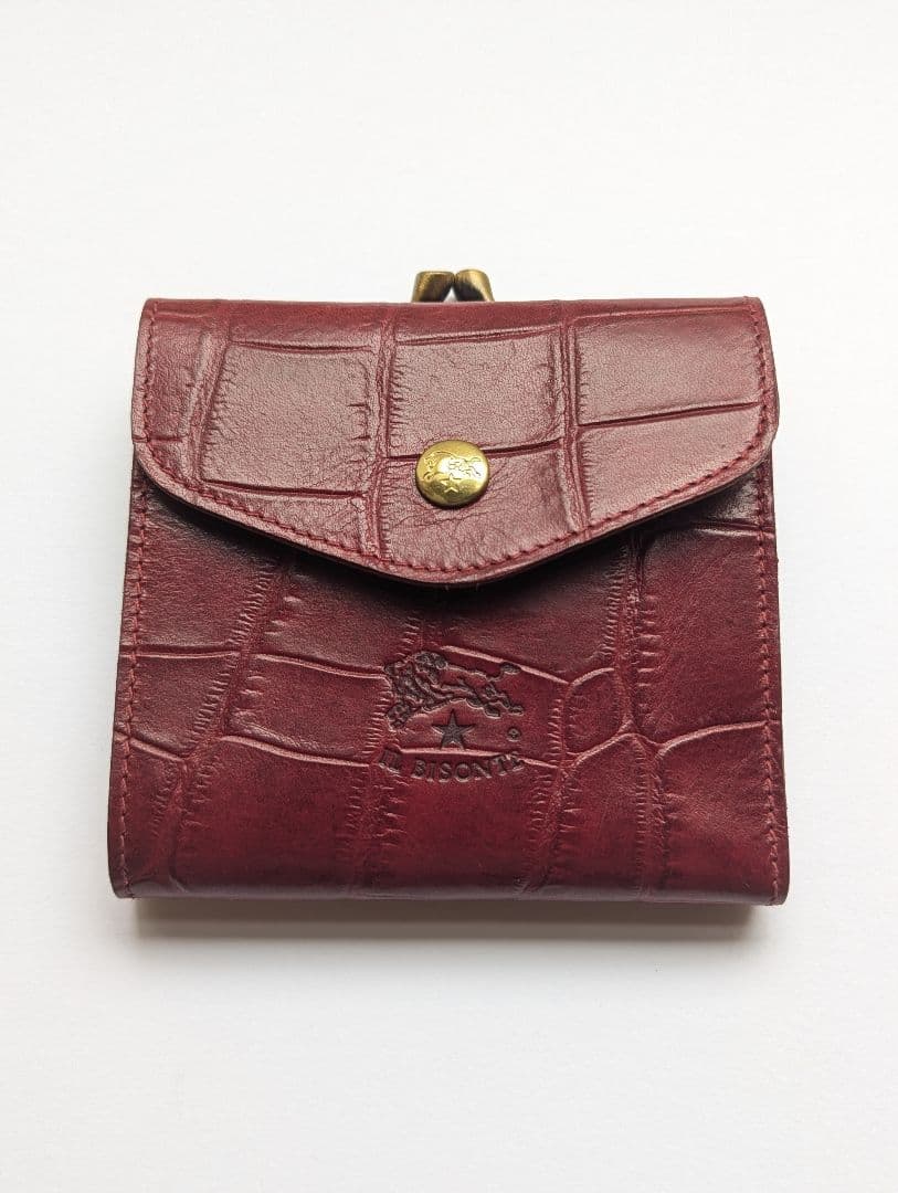 イルビゾンテ がま口【ボルドー×ヌメ】クロコ型押 バイカラー 美品 希少 男女兼