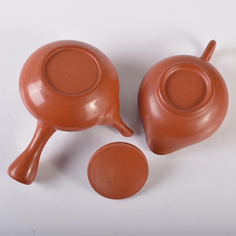 煎茶道具　佐渡無名異焼　丸山金水造　朱泥　茶器揃　共箱　M　R7931