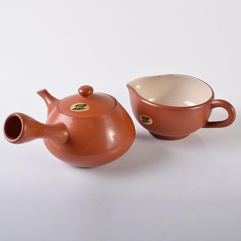 煎茶道具　佐渡無名異焼　丸山金水造　朱泥　茶器揃　共箱　M　R7931