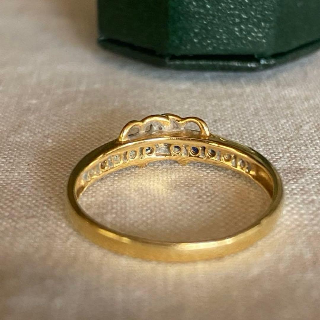 K18 ダブルハート ブルーストーン リング