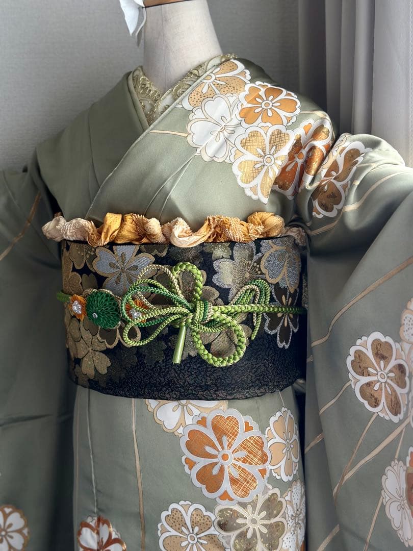 振袖フルセット グレー緑色
